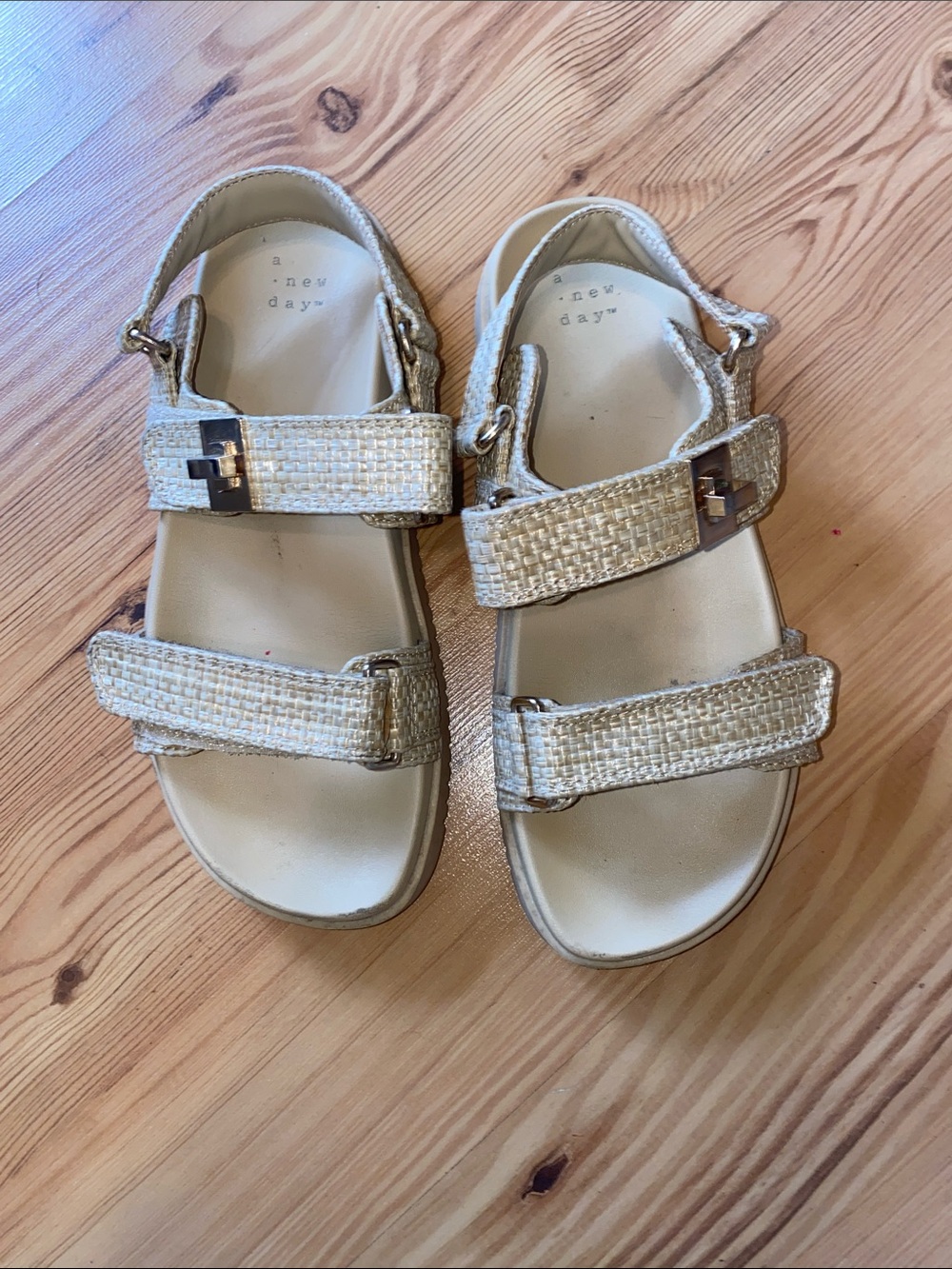 a new day Beige Braided-Strap Velcro Sandals